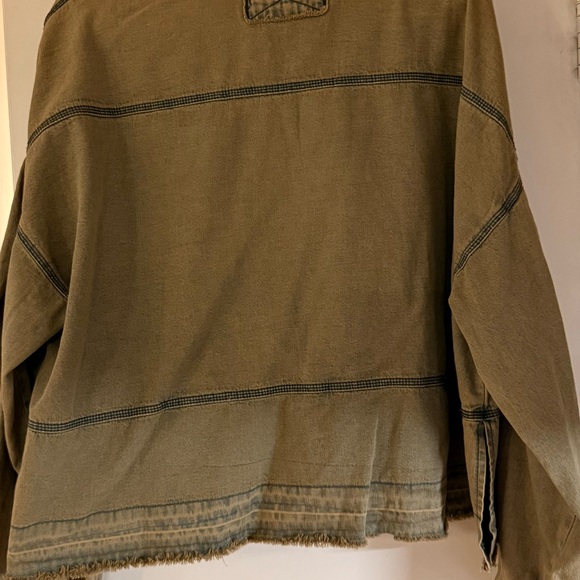 Free People Olive Green V-Neck Top - Picture 2 of 4